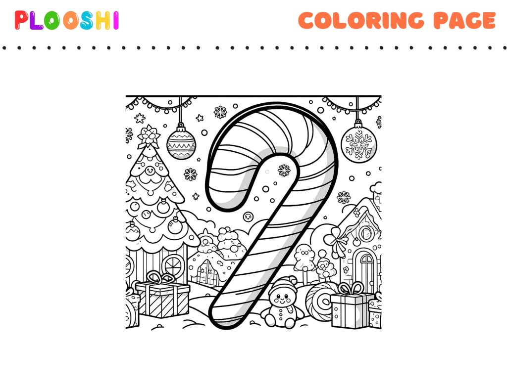 Free printable Candy Cane coloring page for kids